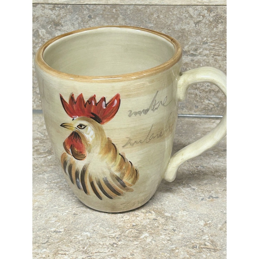Tabletops Gallery Romalo Rooster Coffee Mug Hand Painted Ceramic Farmhouse 4.5in